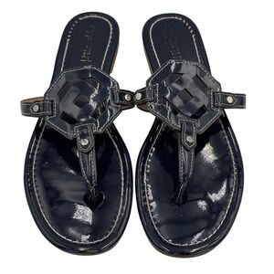 J. McLaughlin Womens Patent Leather Navy Blue Thong Lucy Sandals Size 8.5M‎